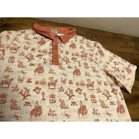 Sendero Provisions Co Polo Shirt Burnt Orange Desert Skull Horse Cactus Large - Picture 7 of 12